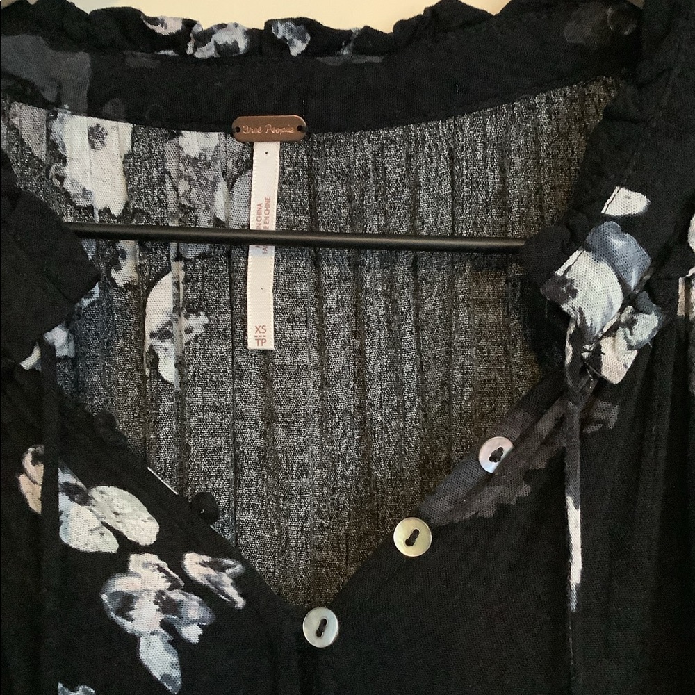 Free People Black Mini Dress Floral Boho Ruffle XSmall - Picture 3 of 4